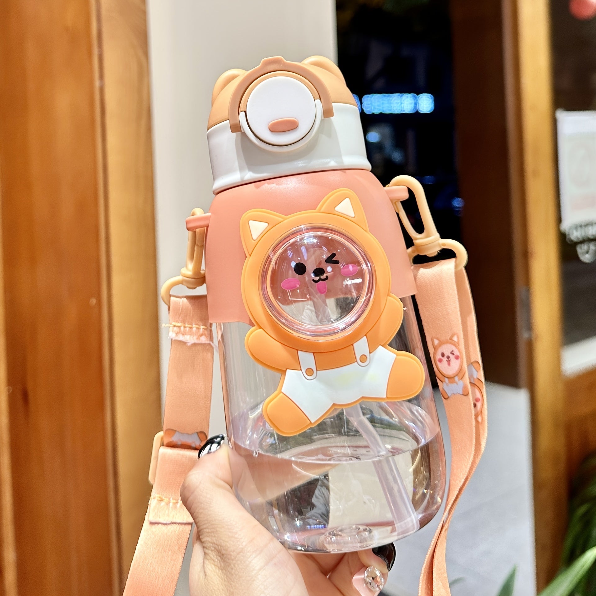 Cute Cartoon Water Bottle Leak Proof Flip Top PVC Free PC Material for Outdoor Travel Fitness