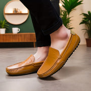 Men's Slip-On Loafers with Split Cow Leather Upper and Rubber Sole for Casual and Office Wear