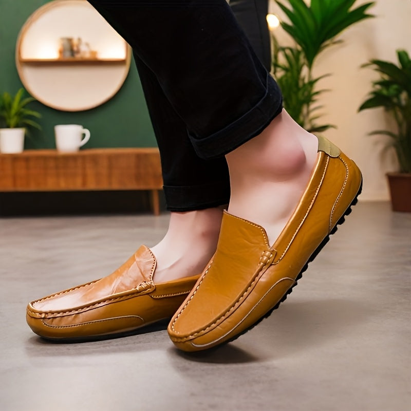 Men's Slip-On Loafers with Split Cow Leather Upper and Rubber Sole for Casual and Office Wear