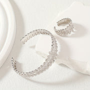 Luxury Bronze Wheat Ear Jewelry Set with Zirconia and Sparkling Cuff Accessory