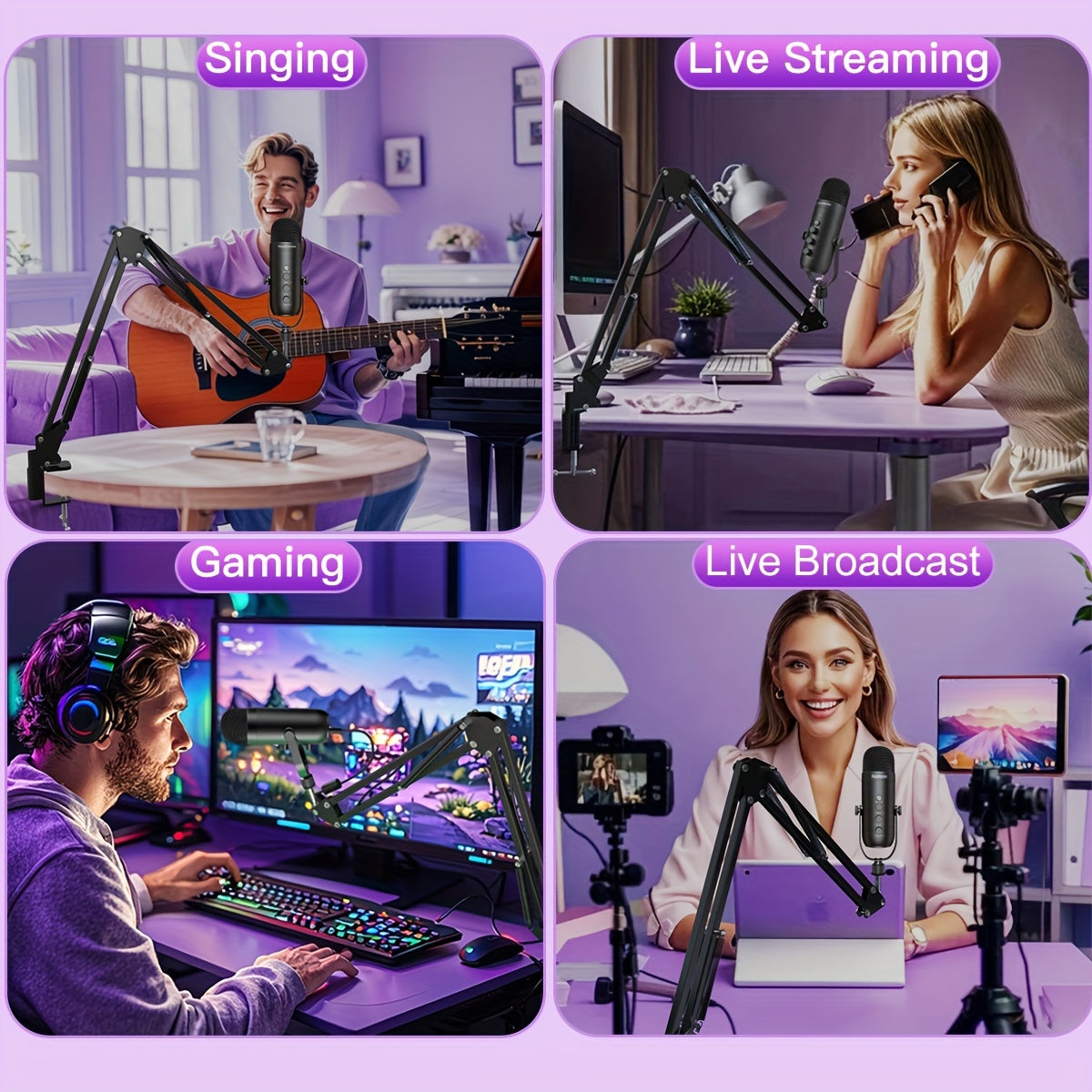 Kit de micrófono para juegos USB con brazo de soporte micrófono supercardioide botón de silencio eco volumen