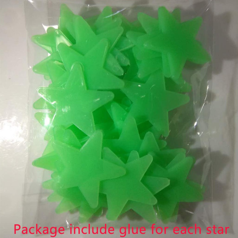100 Pcs Luminous Star Wall Stickers for Bedroom Ceiling Decor Plastic Glitter