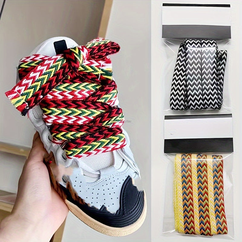 Unisex Flat Shoelaces for Sneakers Multicolor Zigzag Durable 120-160cm