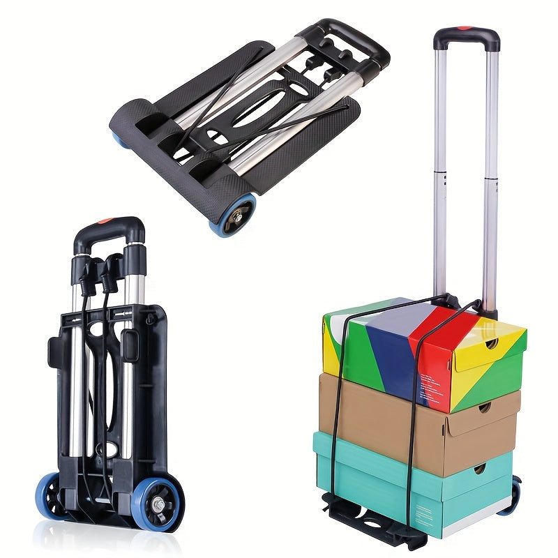 Ultra-Lightweight Portable Trolley Black Folding Aluminum Handle Durable Plastic Metal Four Wheels