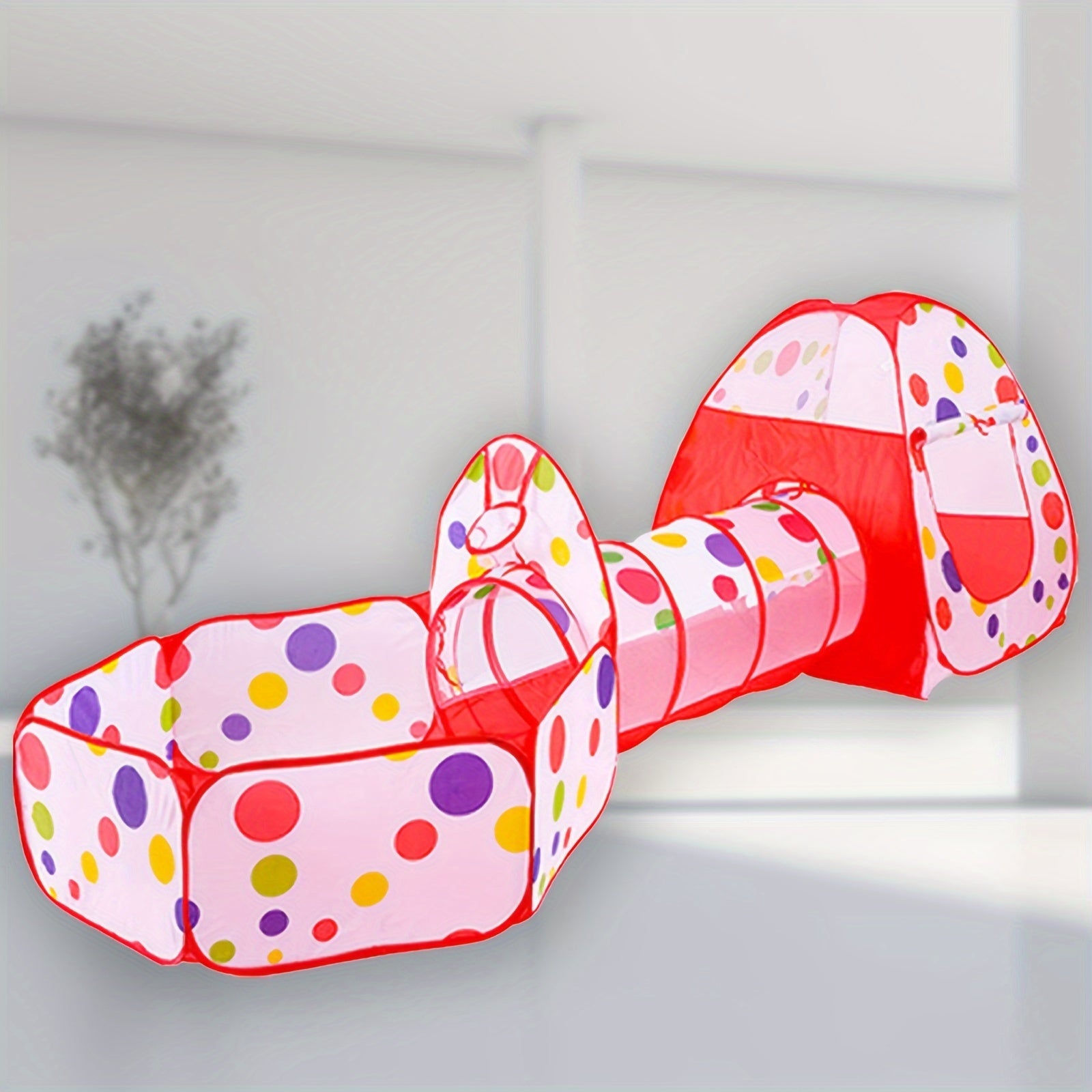 Indoor Children's Ball Pool Tunnel with Wave Pattern for Ages 2+ Red Blue