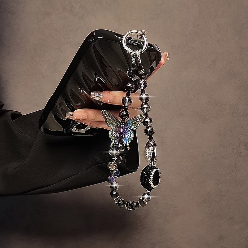 Lanyard para teléfono con cristales en forma de mariposa y detalles de gema, con clip transparente