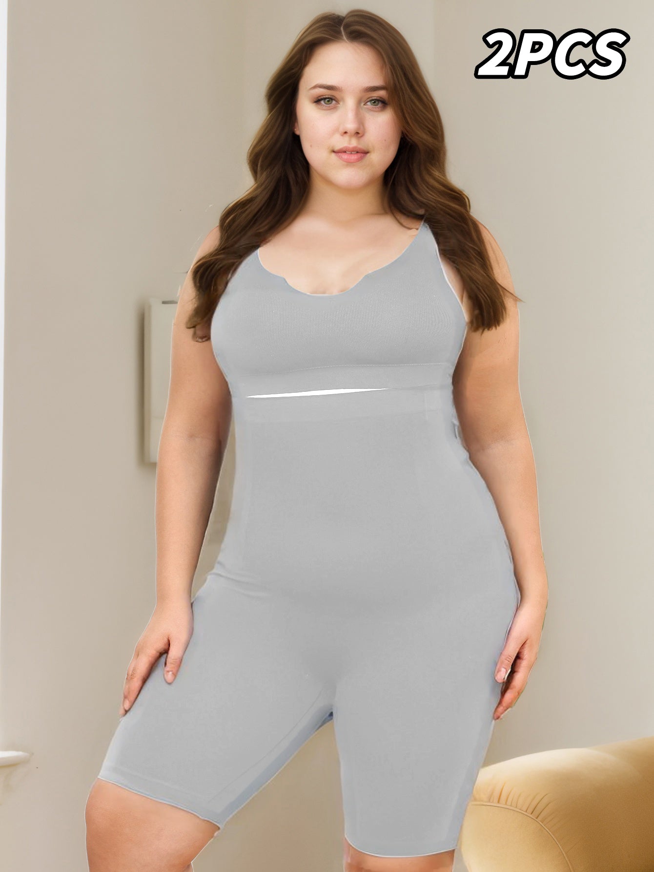 Plus Size Women's Seamless Yoga Set Wireless Breathable Sports Bra High-Waist Shaping Pants Solid Color