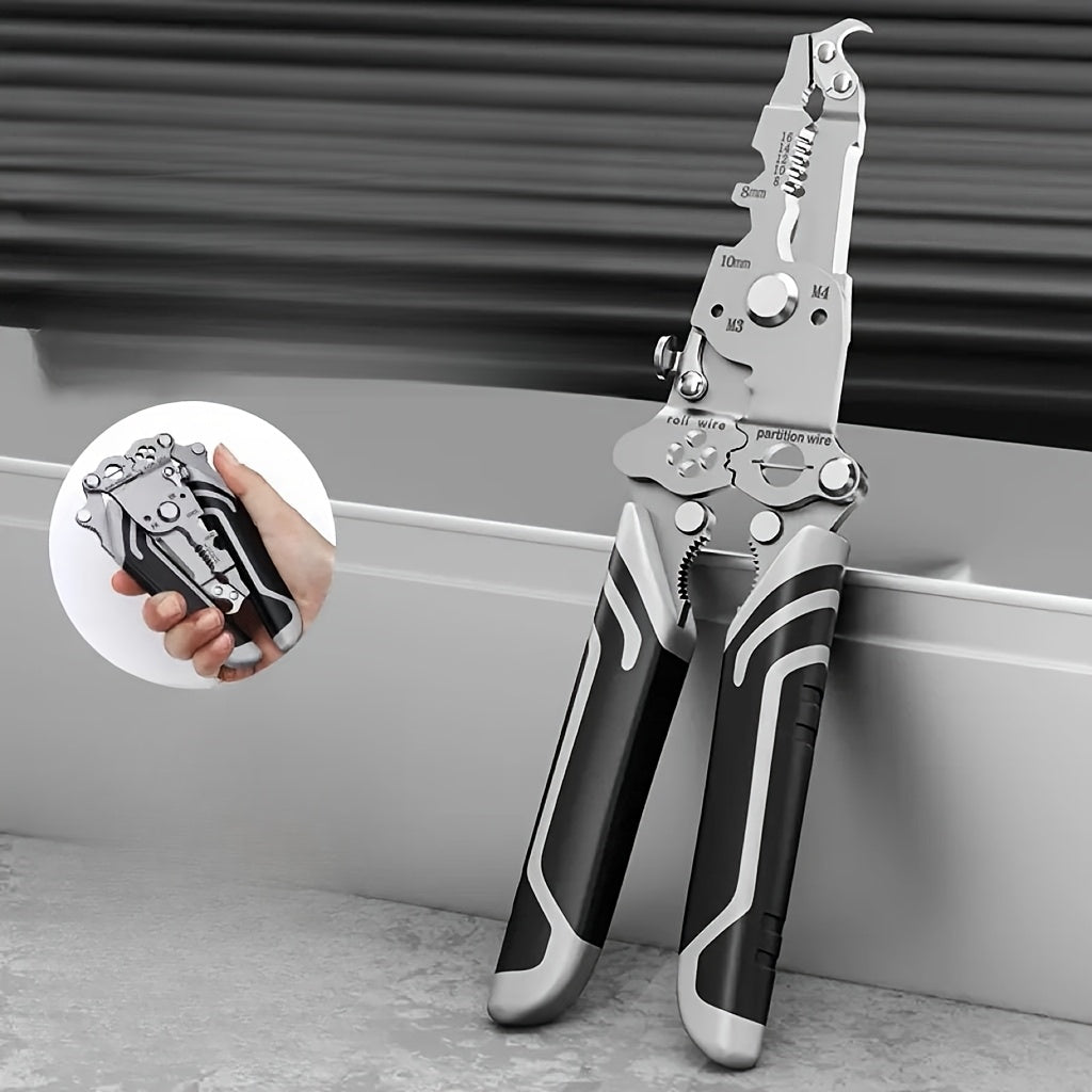 18 ta birga yigʻiladigan simni ajratish va kesish uchun ko‘p asbob, kalit, vint tornavida, klamp, tirnoq chiqaruvchi, yopishqoqsiz tutqich bilan