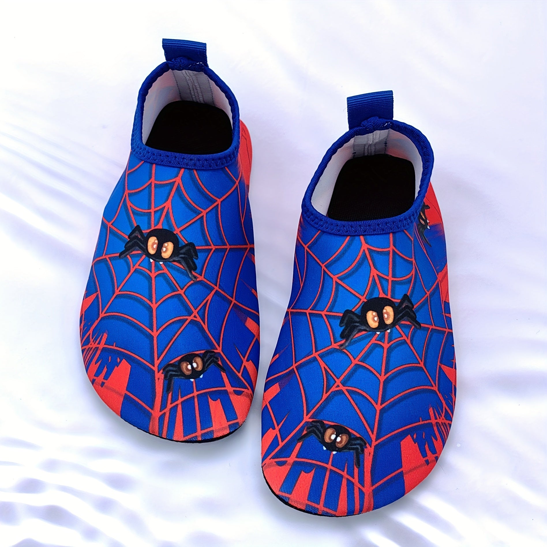 Kids Boys Girls Red Lightweight Beach Shoes with Cartoon Spider Web Design for Water Activities