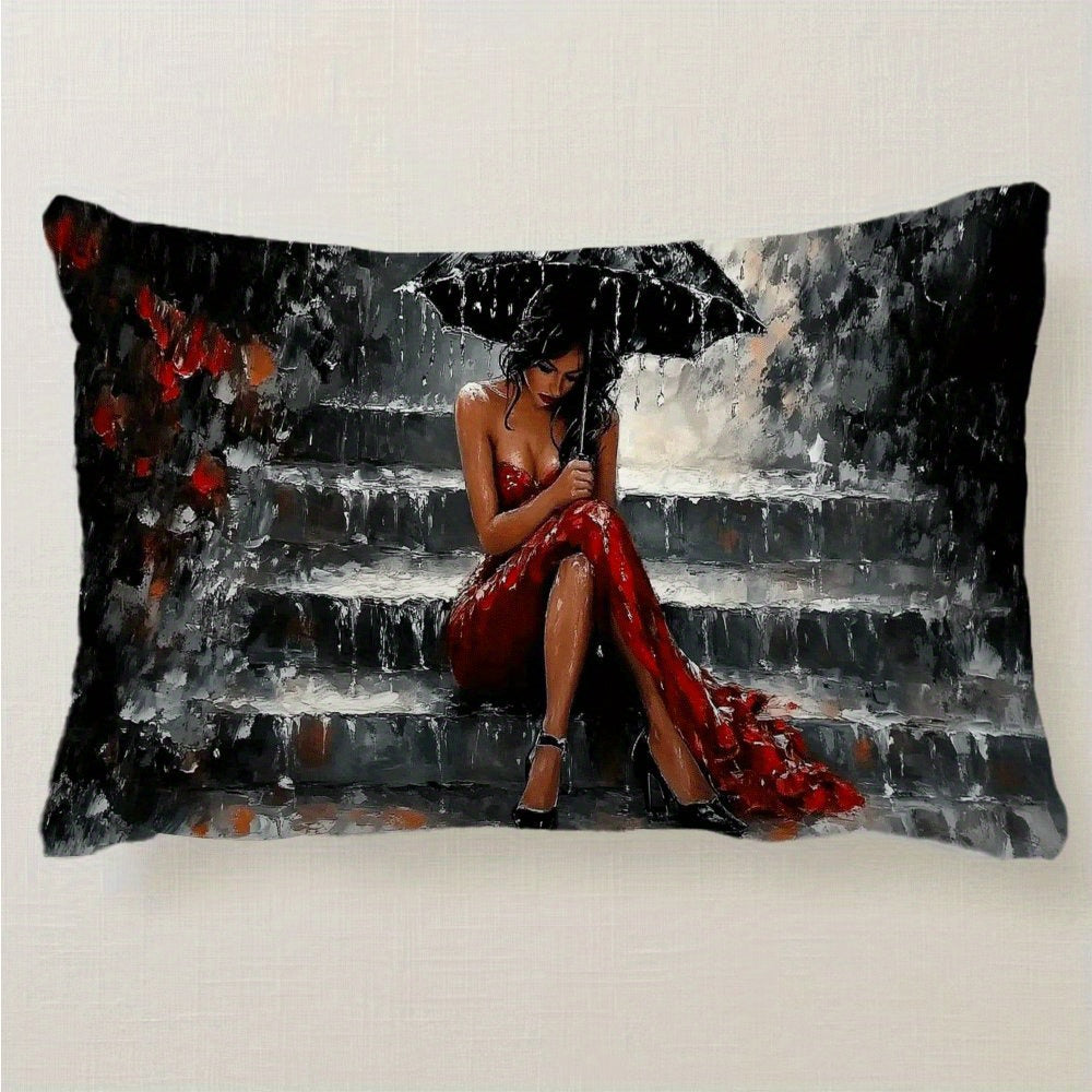 Stylish Red Dress Woman Pillowcase 50.8x30.48cm for Home Decor and Sofa