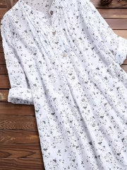 Plus Size Floral Print Blouse Long Sleeve Button-Up Stand Collar Fall Spring