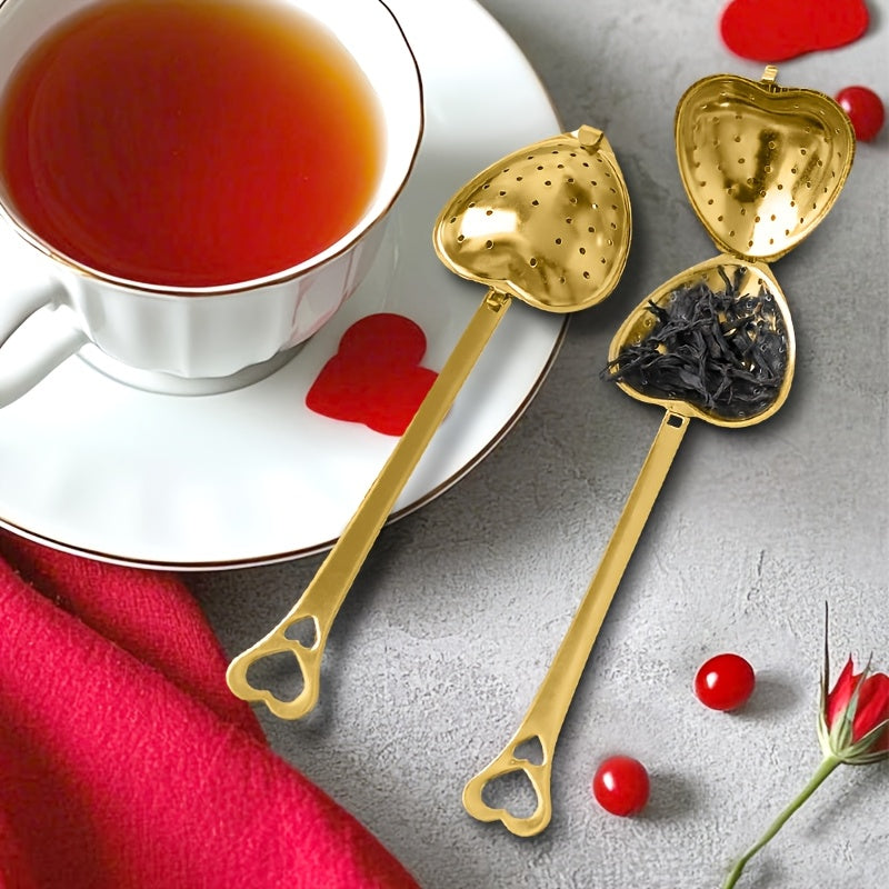 Infusor de té de acero inoxidable en forma de corazón dorado para té suelto, café y especias