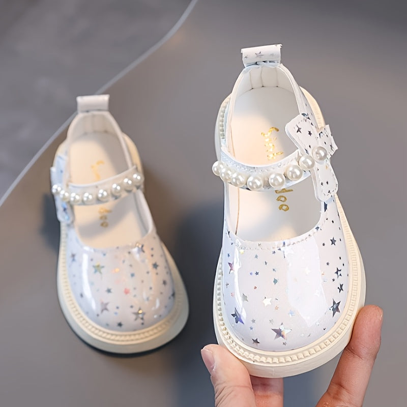 Zapatillas rosas de perla para niñas con patrón de estrellas brillantes para uso diario