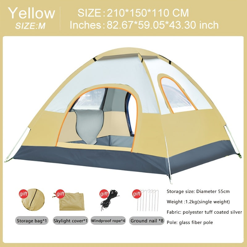 3-Person All-Season Pop-Up Camping Tent with Hydrophobic Polyester and Glass Fiber Frame Blue