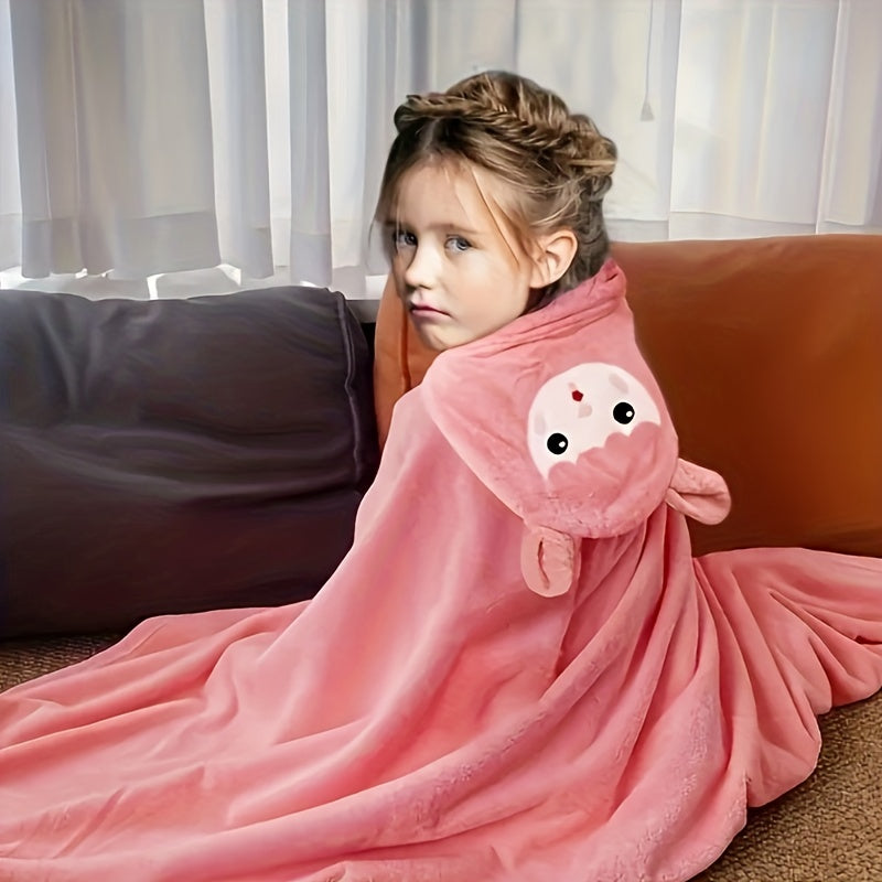 Toalla de baño con capucha de microfibra para niños, color rosa con orejas de oveja, súper absorbente, 69x140 cm