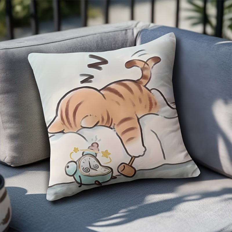 Double-Sided Cat and Mouse Print Decorative Pillow Cover 45cm Polyester Washable