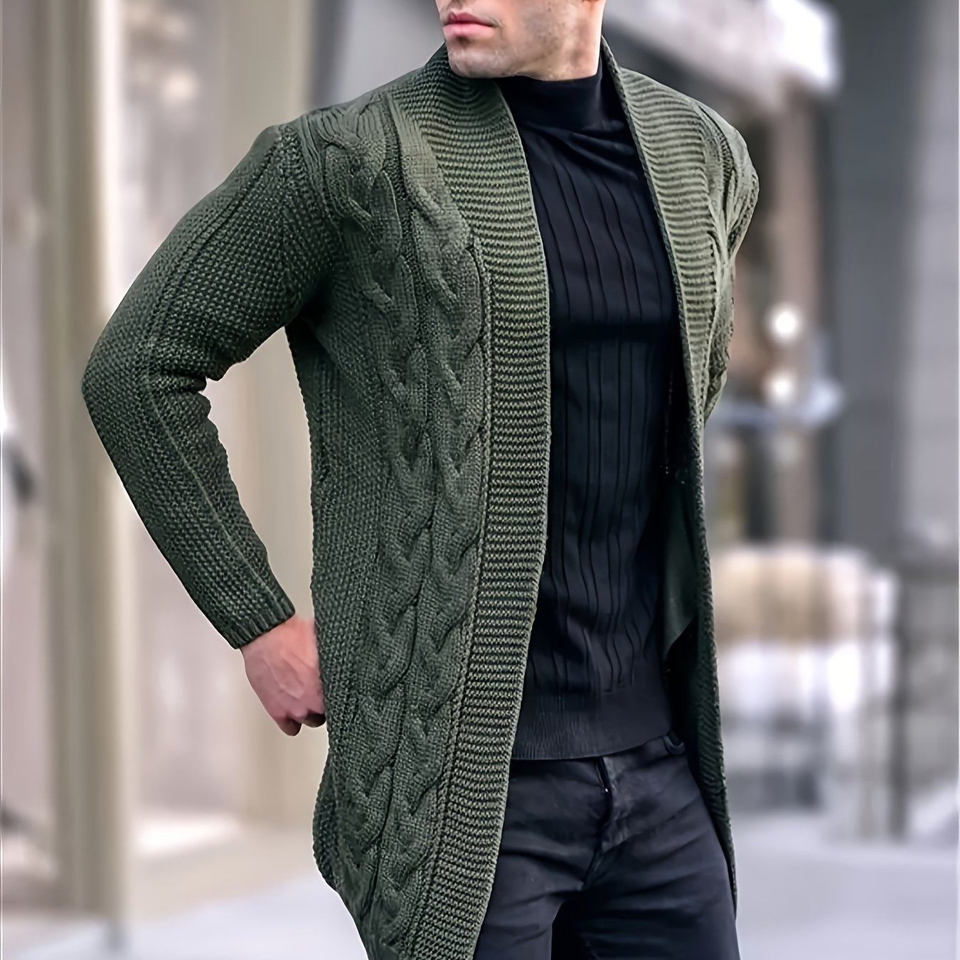 Men's Plus Size Cable Knit Cardigan Coat Long Sleeve Solid Color Fall Winter