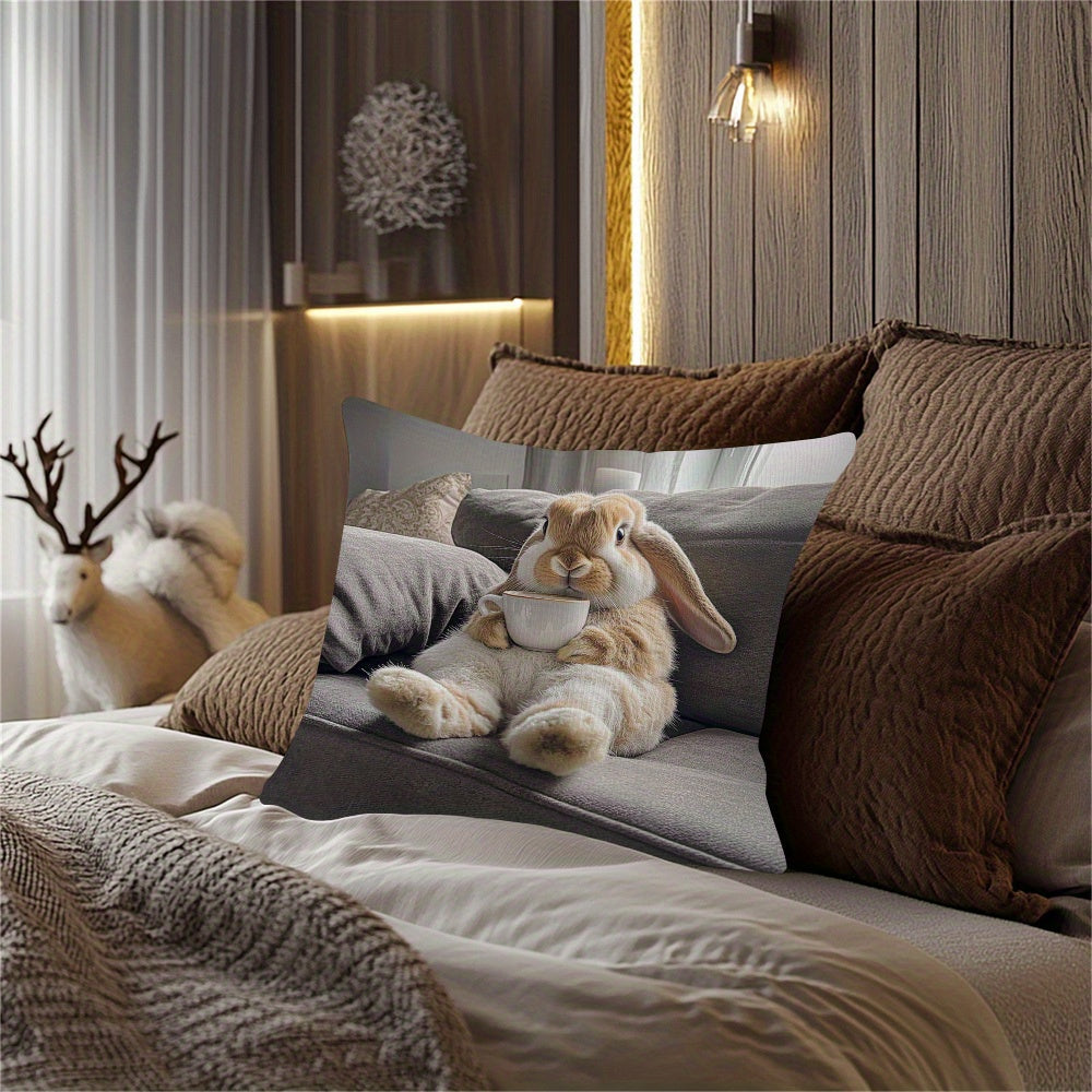 Double-Sided Lop Eared Rabbit Pillow Cover Square Cushion Case Christmas Home Decor Polyester