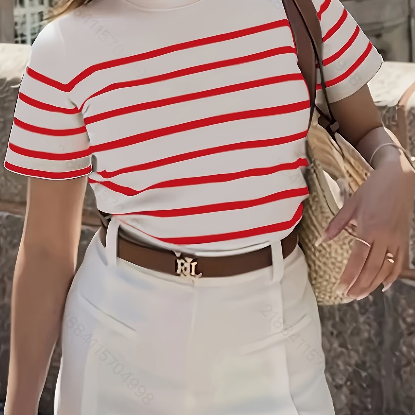 Plus Size Women's Casual Striped T-Shirt Blue White Breathable Summer Top