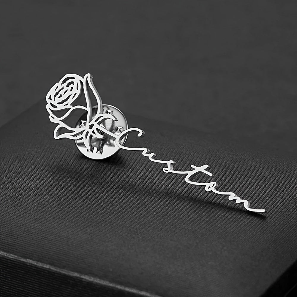 Индивидуальный брошка из нержавеющей стали с именами и цветочным дизайном для женщин