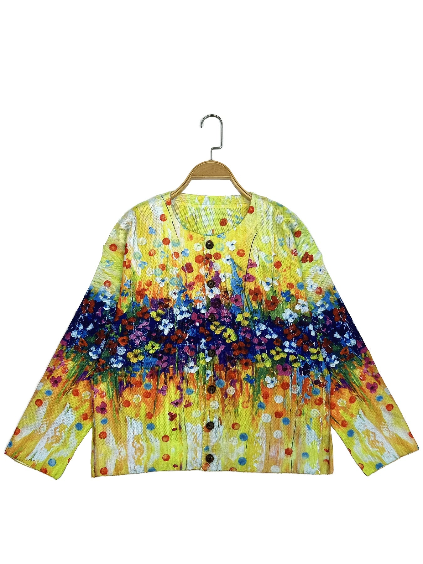 Cárdigan de mujer talla grande con estampado floral, suéter ligero de primavera y otoño con abertura frontal