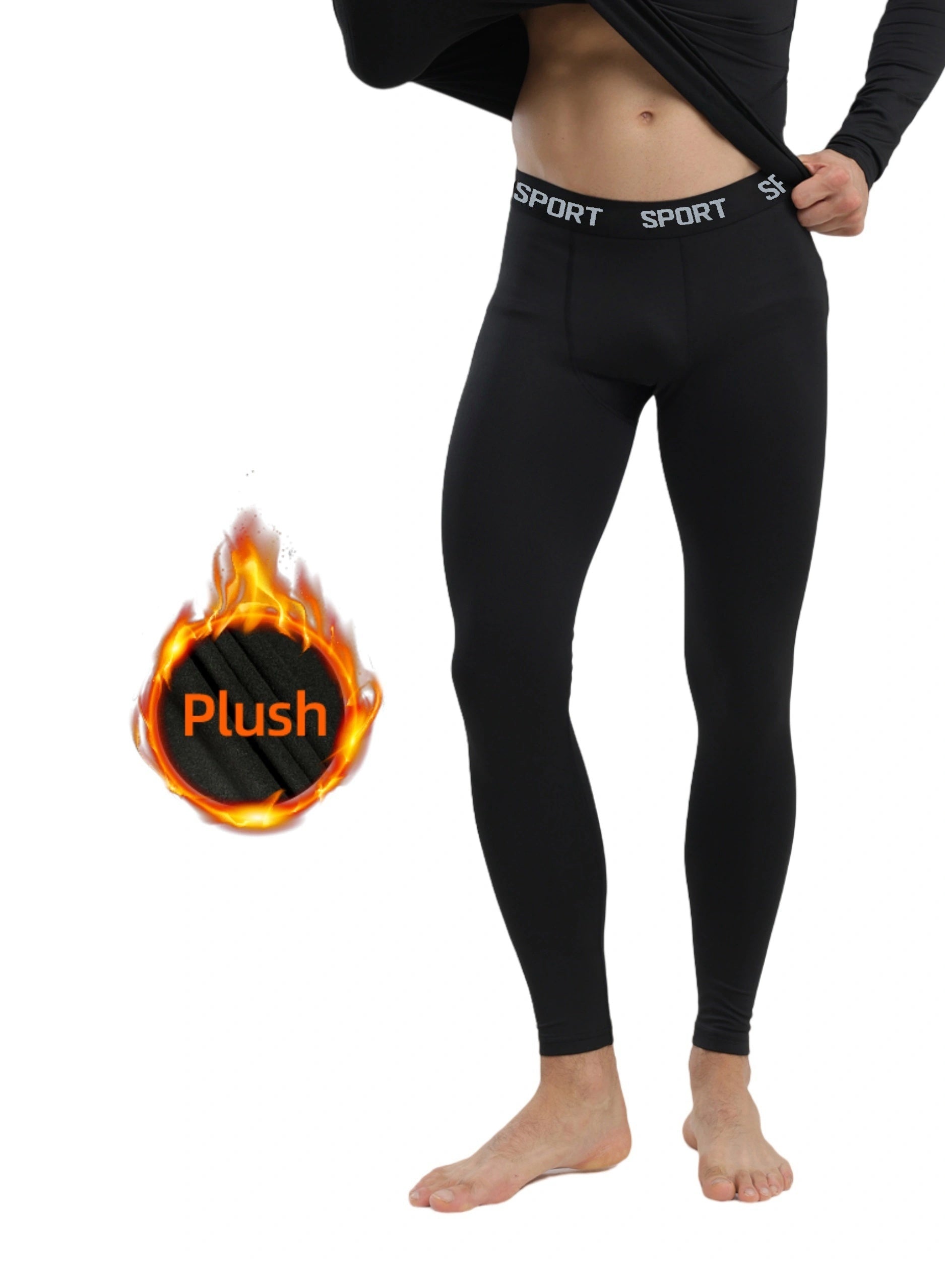 Men's Compression Pants Fleece-Lined Warm Skinny Fit for Autumn Winter Outdoor Activities