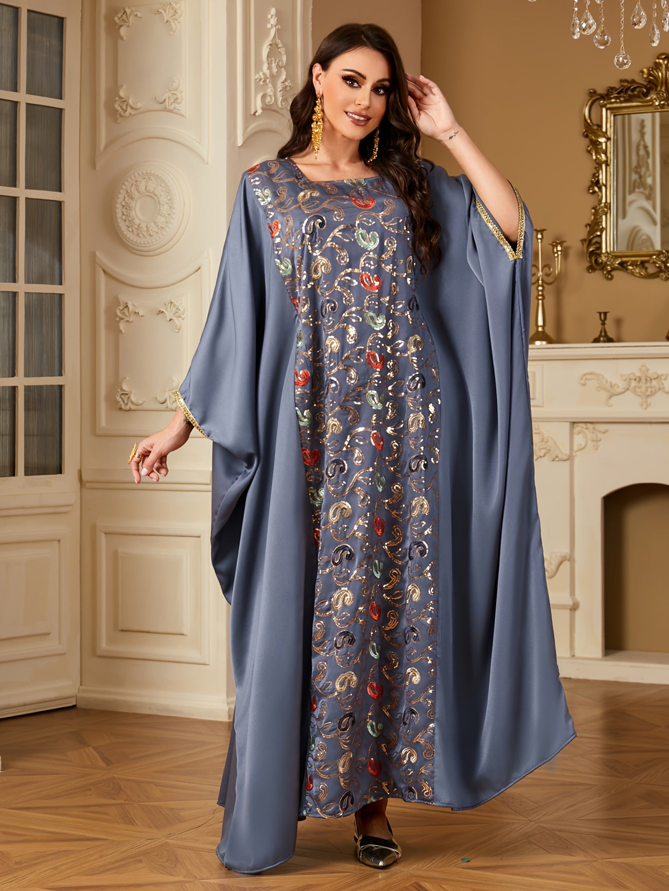 Women's Ramadan Maxi Dress Sequin Abaya Islamic Clothing Large Size