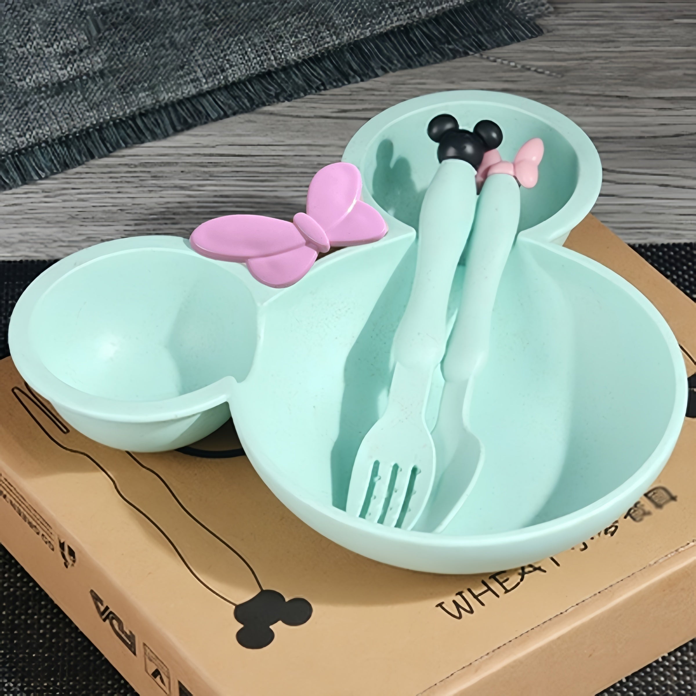 Kids' Cartoon Shaped Training Bowl Set with Divided Snack Plate and Cutlery