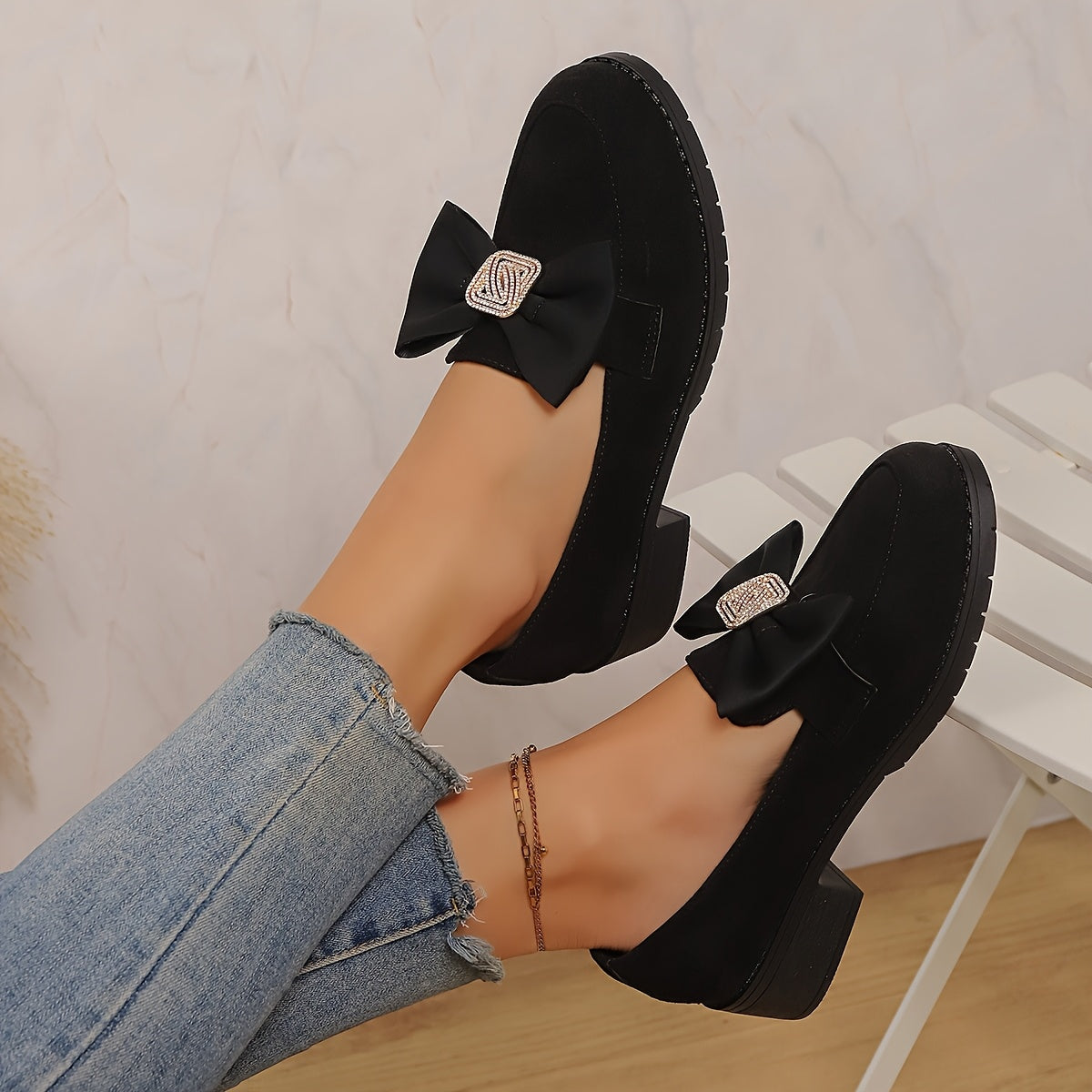 Women's Elegant Bow-Decorated Loafers, Comfortable Slip-On Casual Shoes