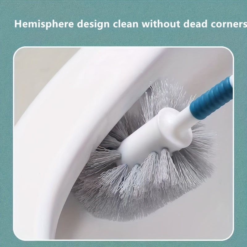 360 Degree Curved Handle Toilet Brush Set Hemispherical Brush Head Wall Mount or Floor Storage