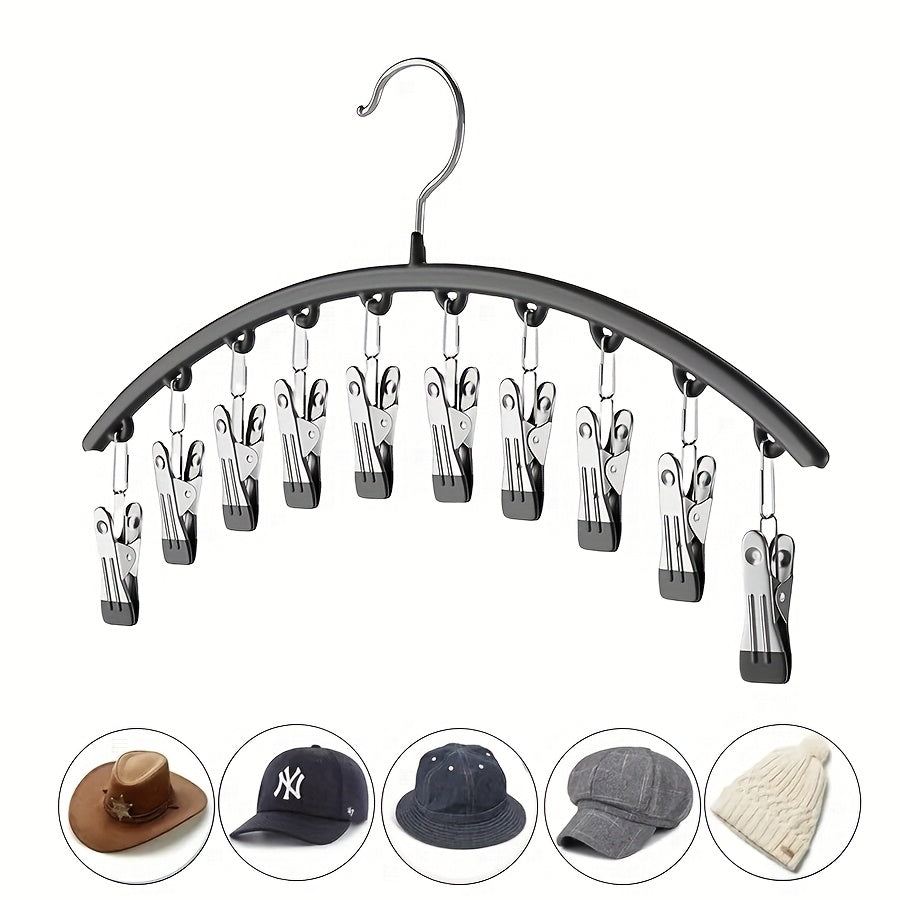 1-Piece Hat Hanger with 10 Clips for Hats Jeans and Pants Space-Saving Closet Organizer