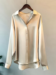 Plus Size Black Button-Up Blouse with Collar and Tailored Fit for All Seasons