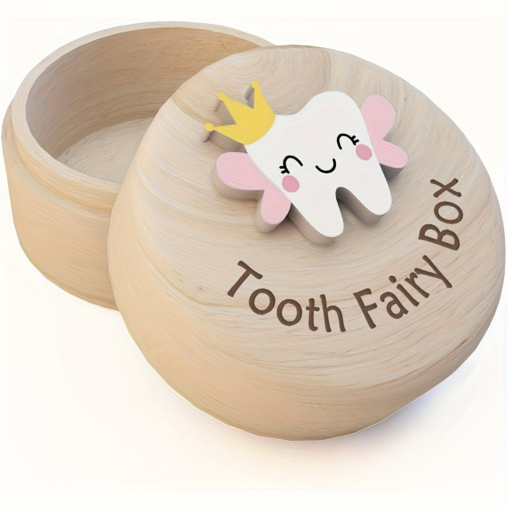 Wooden Fairy Tooth Box with 3D Teeth Design for New Parents and Gifts