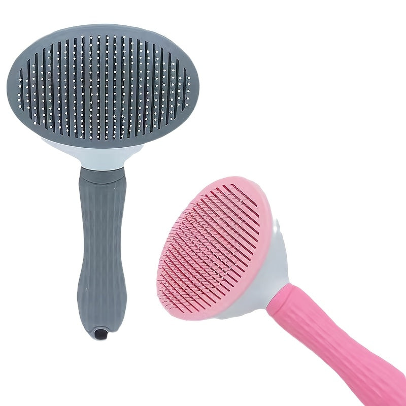 Pet Grooming Brush for Dogs and Cats with One-Click Hair Removal PVC Handle Detangling Shedding