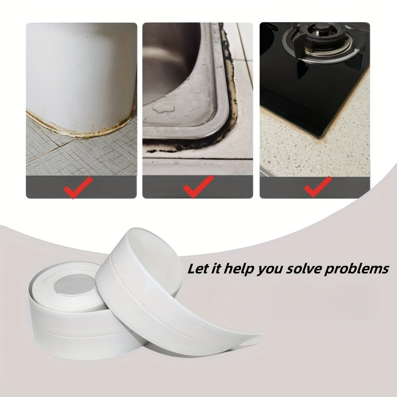 O'z-o'zidan yopishadigan oq PVC suv o'tkazmaydigan muhrlash lentasi dushlar, lavabo, oshxonalar va hammomlar uchun. Uy va tijorat foydalanish uchun mos. O'rnatish oson.