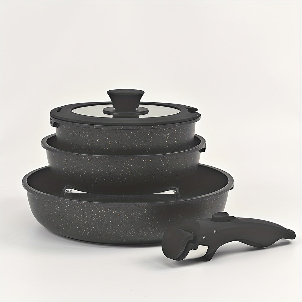 Juego de utensilios de cocina de aluminio antiadherente de 5 piezas con mangos desmontables