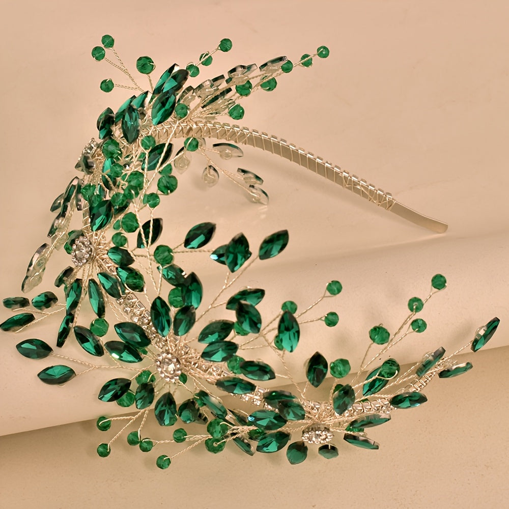 Diadema de novia bohemia con tiara de pedrería y cuentas, accesorio de boda en rojo, verde y azul