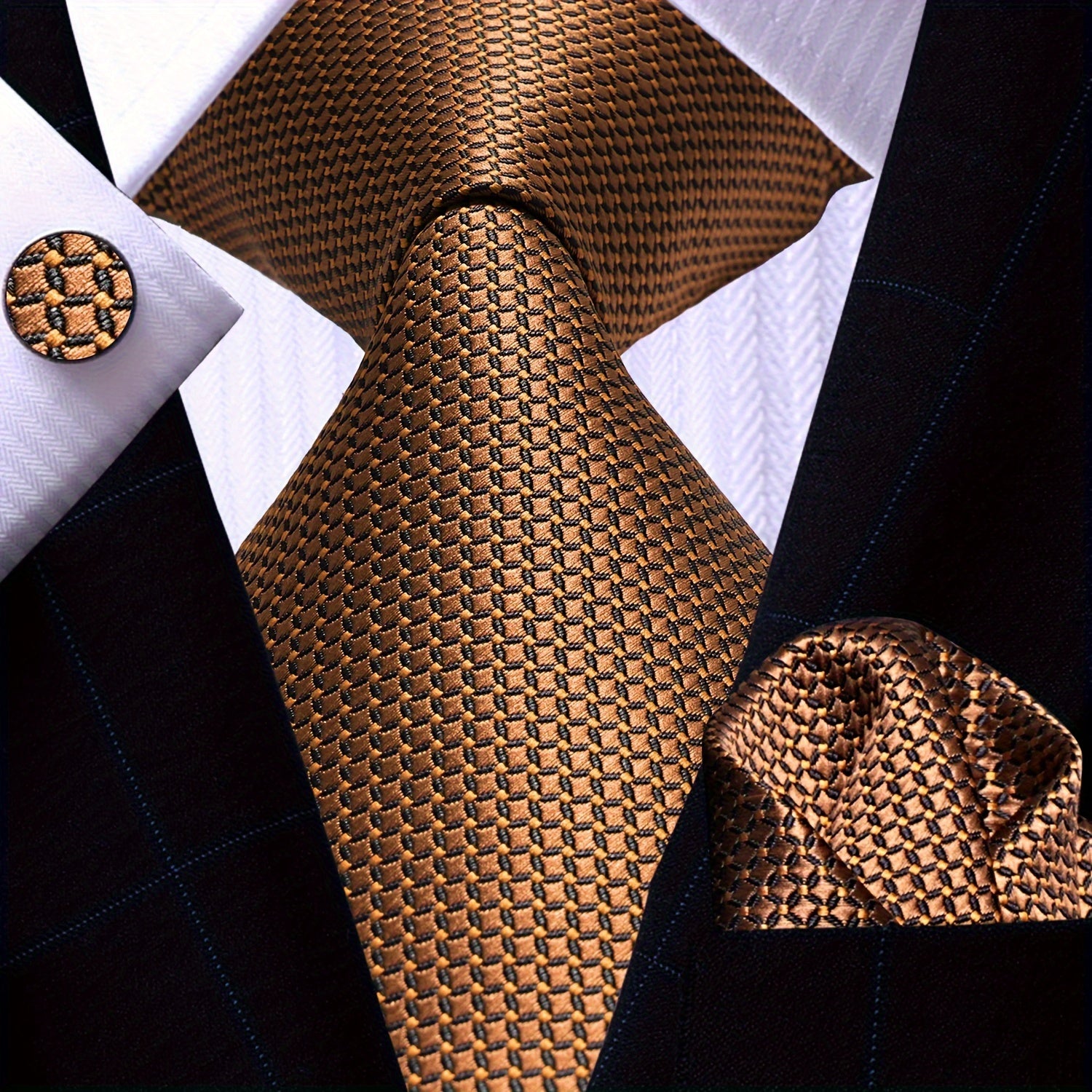 Men's Necktie Pocket Square Cufflinks Set for Wedding Business Party