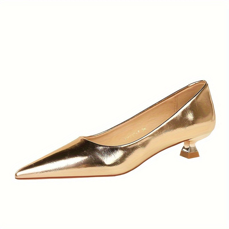 Women Leather Pointed Toe Pumps Low Heel Spring Autumn Party Shoes