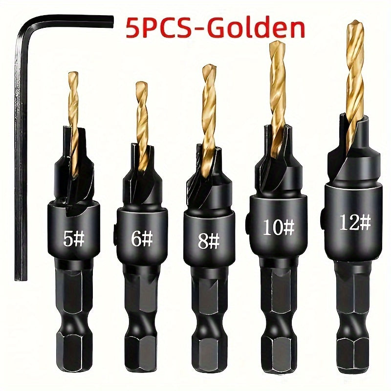 4/5Pcs Woodworking Countersink Drill Bit Set with 1/4" Hex Shank