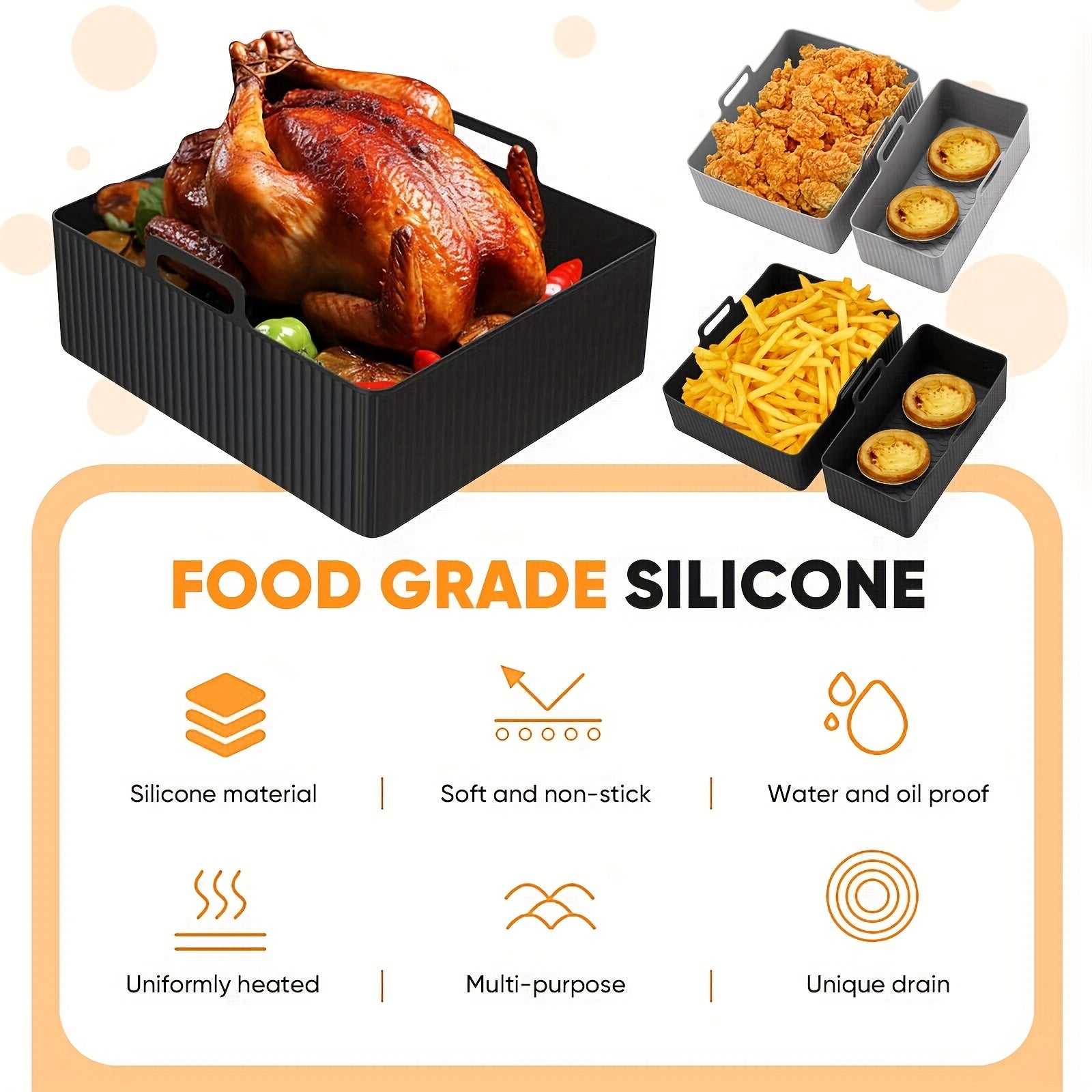 Rejillas de horno para freidora de aire grandes y pequeñas con molde de cesta de silicona, tapete para pizza y repuesto