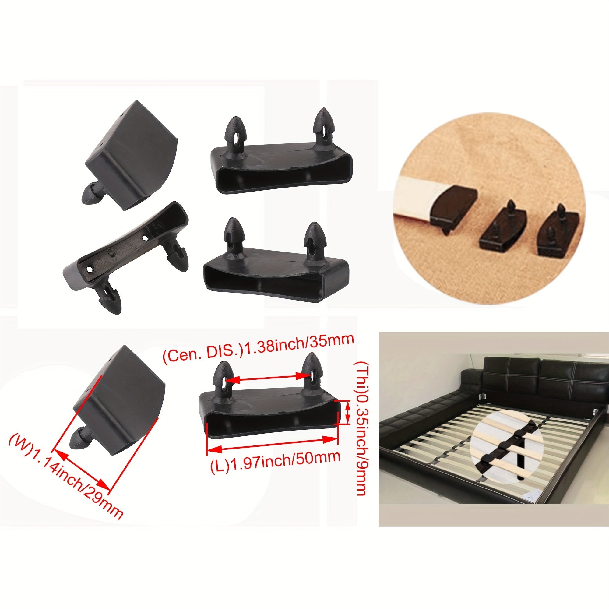 Black Plastic Bed Board Brackets 50mm Size Pack of 50