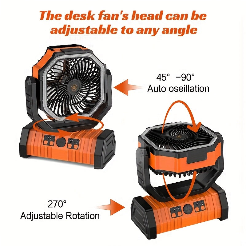Portable Camping Fan with 20000mAh Power Bank LED Light USB Rechargeable