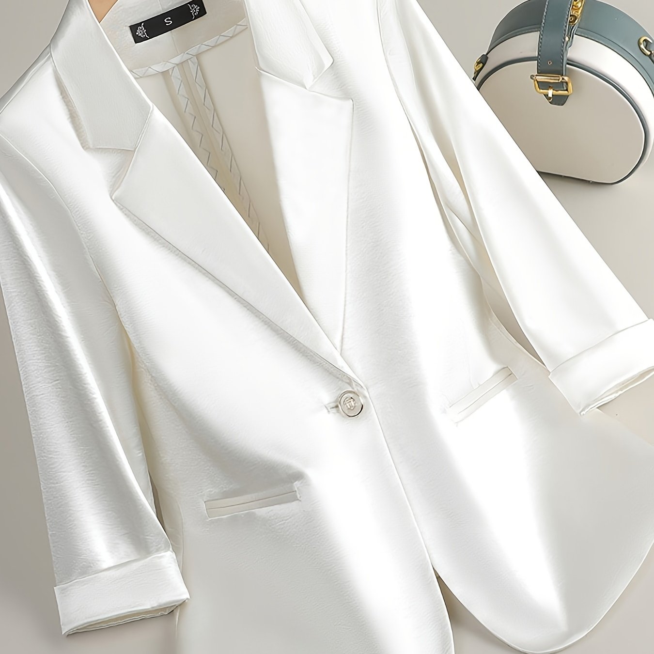 Plus Size White Satin Blazer for Women Office Formal Slim Fit