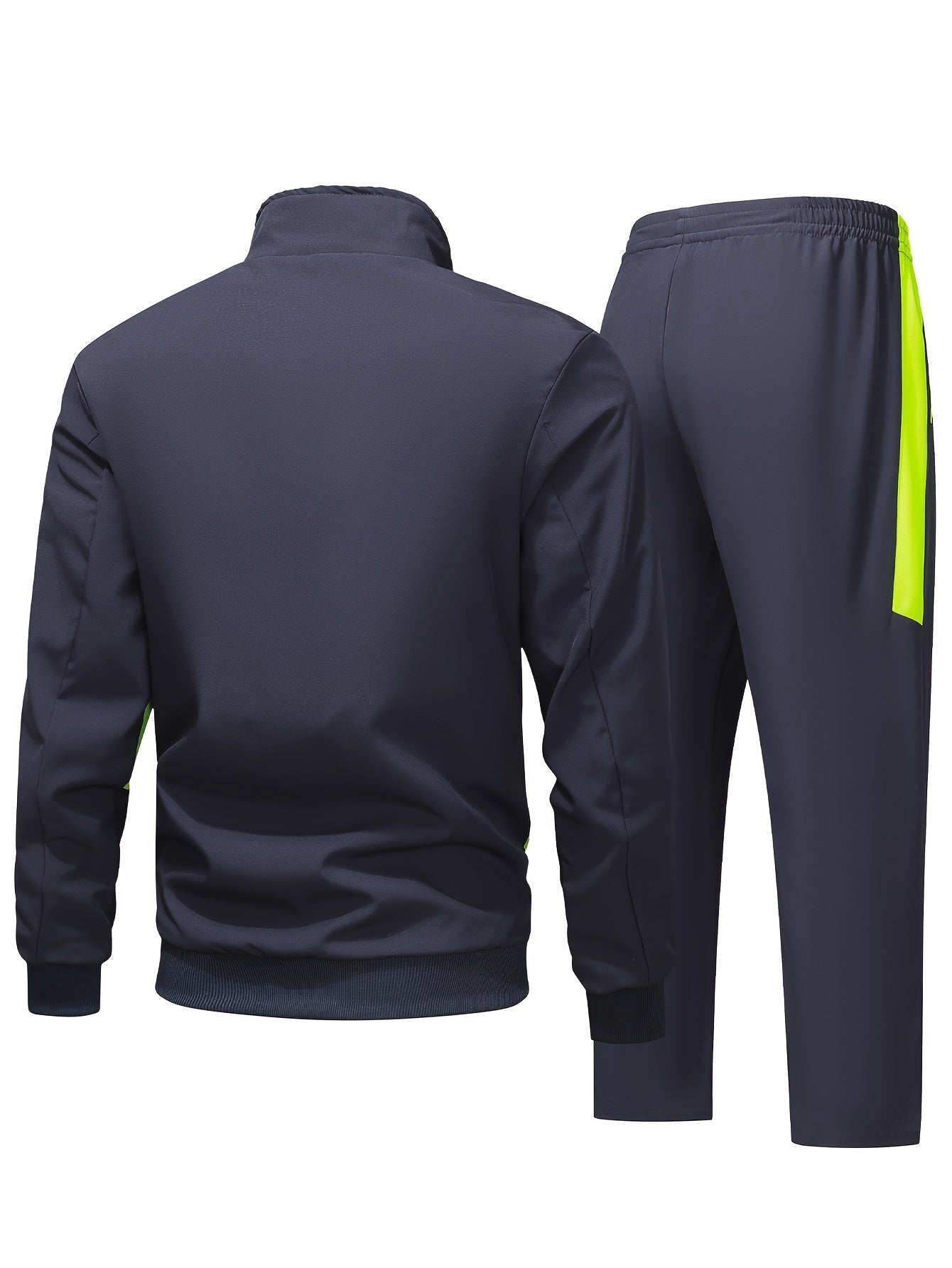 Men's Color Block Polyester Tracksuit Set with Zipper Jacket and Pants