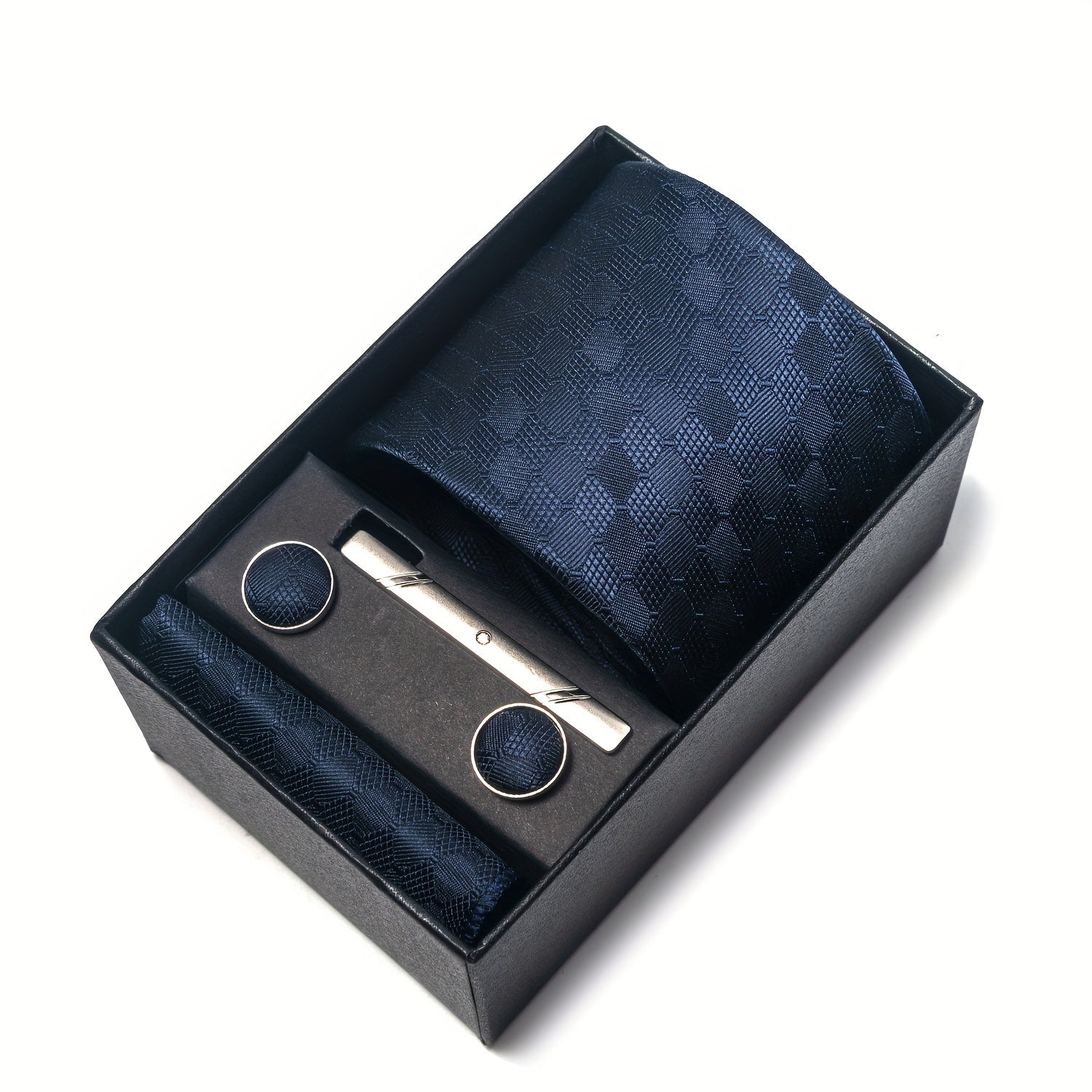 Men's Accessories Set Tie Pocket Square Cufflinks Necktie Gift Box for Celebration