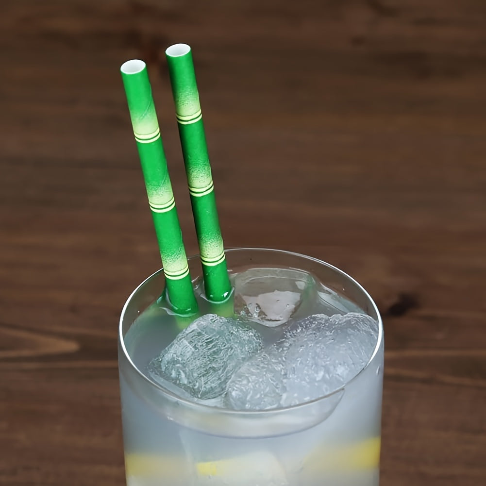 Bamboo Printed Paper Straws Pack of 50 Durable Stylish for Cocktails Juices