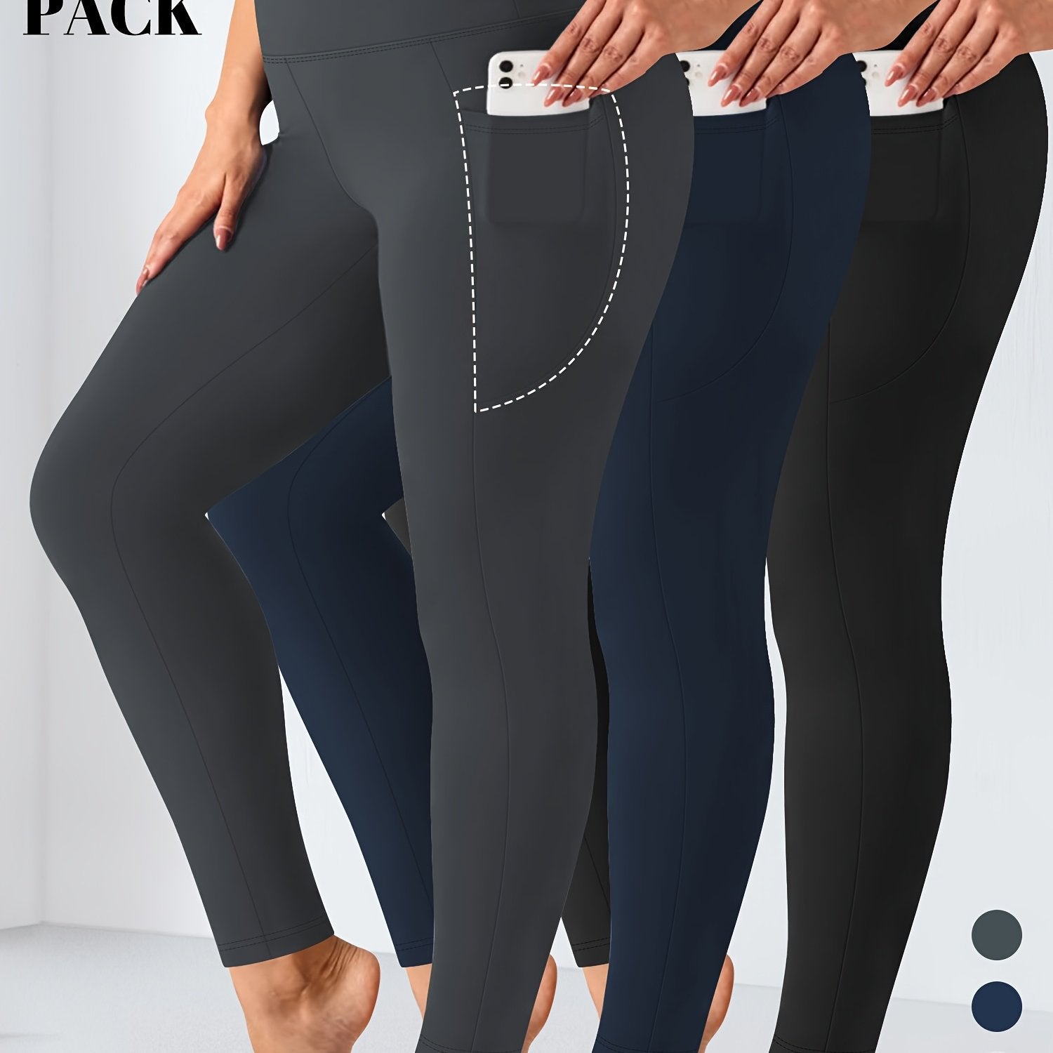 Women High Waist Tummy Control Yoga Leggings with Pockets Black 9/10 Length