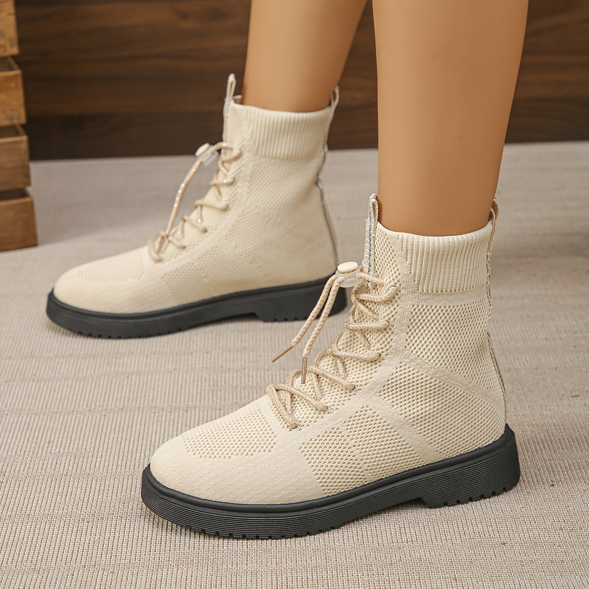 Women's Fashion High-Top Boots Stretchy Slip-On Thick Sole All Seasons