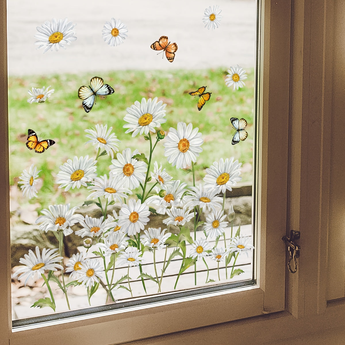 Dual-Sided Reusable Daisy Flower Window Cling for Bedroom and Study Glass Decor